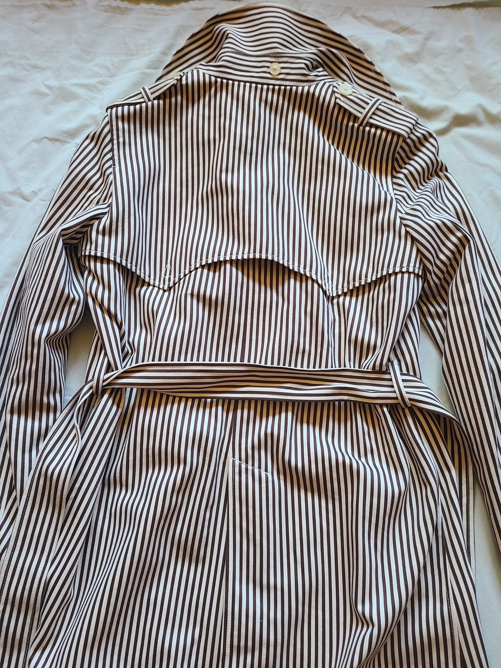 Lauren Ralph Lauren Brown and White Striped Double-Breasted Trench - Picture 6 of 6